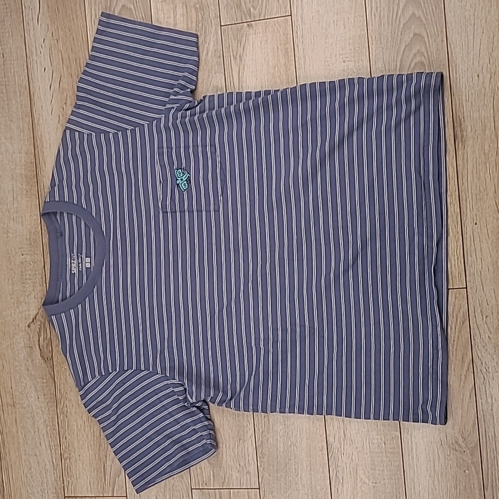 SPRZ NY x Keith Haring Uniqlo Blue White Striped Pocket Sz L Short Sleeve Shirt